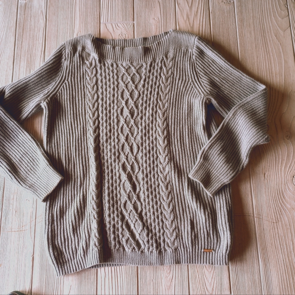 Tommy Hilfiger Gray Cable Knit Boat Neck Long Sleeve Sweater Women Medium